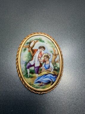 Vintage Limoges Brooch Blue Dress #p09
